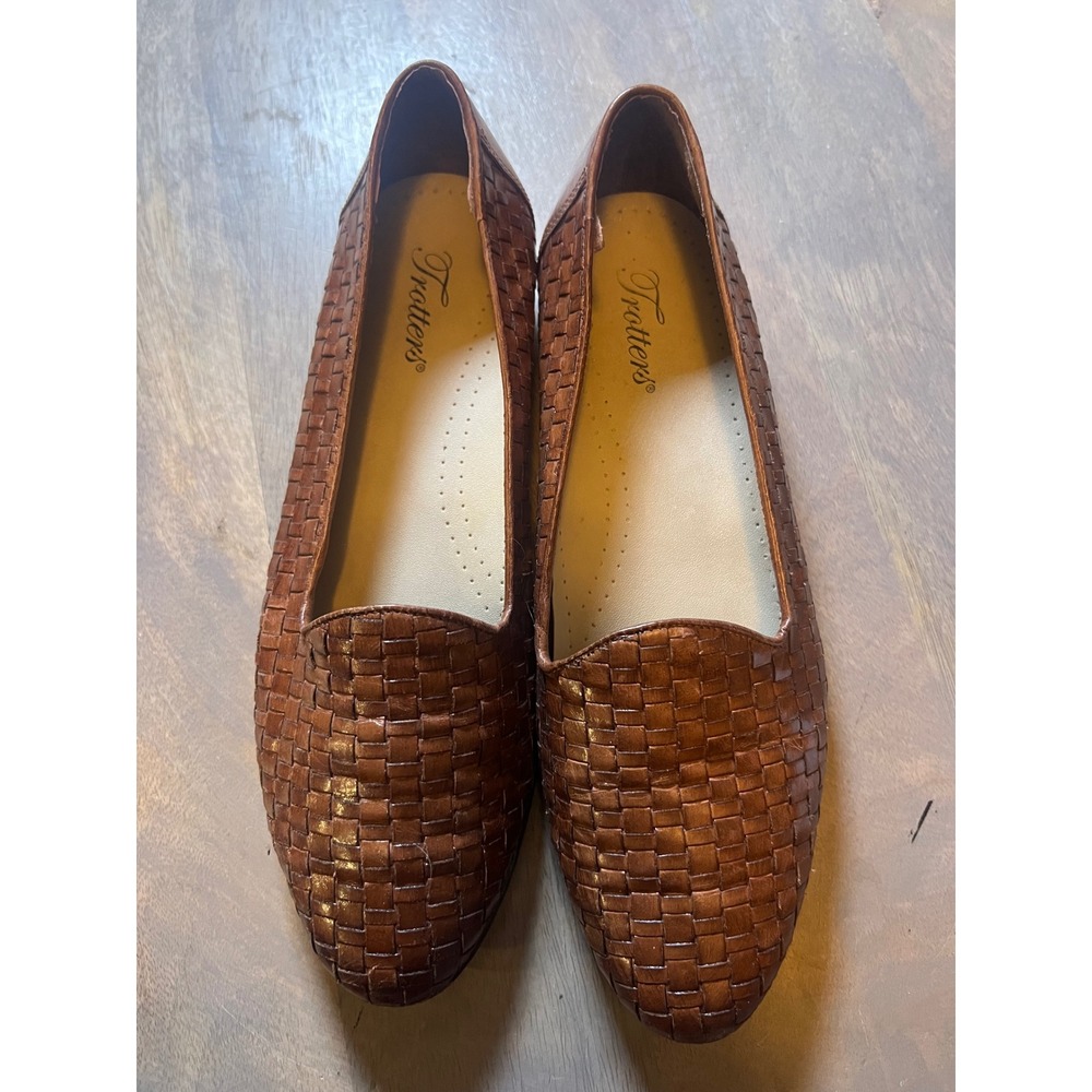 Trotters Womens Loafers Woven Leather Brown Size 8.5
